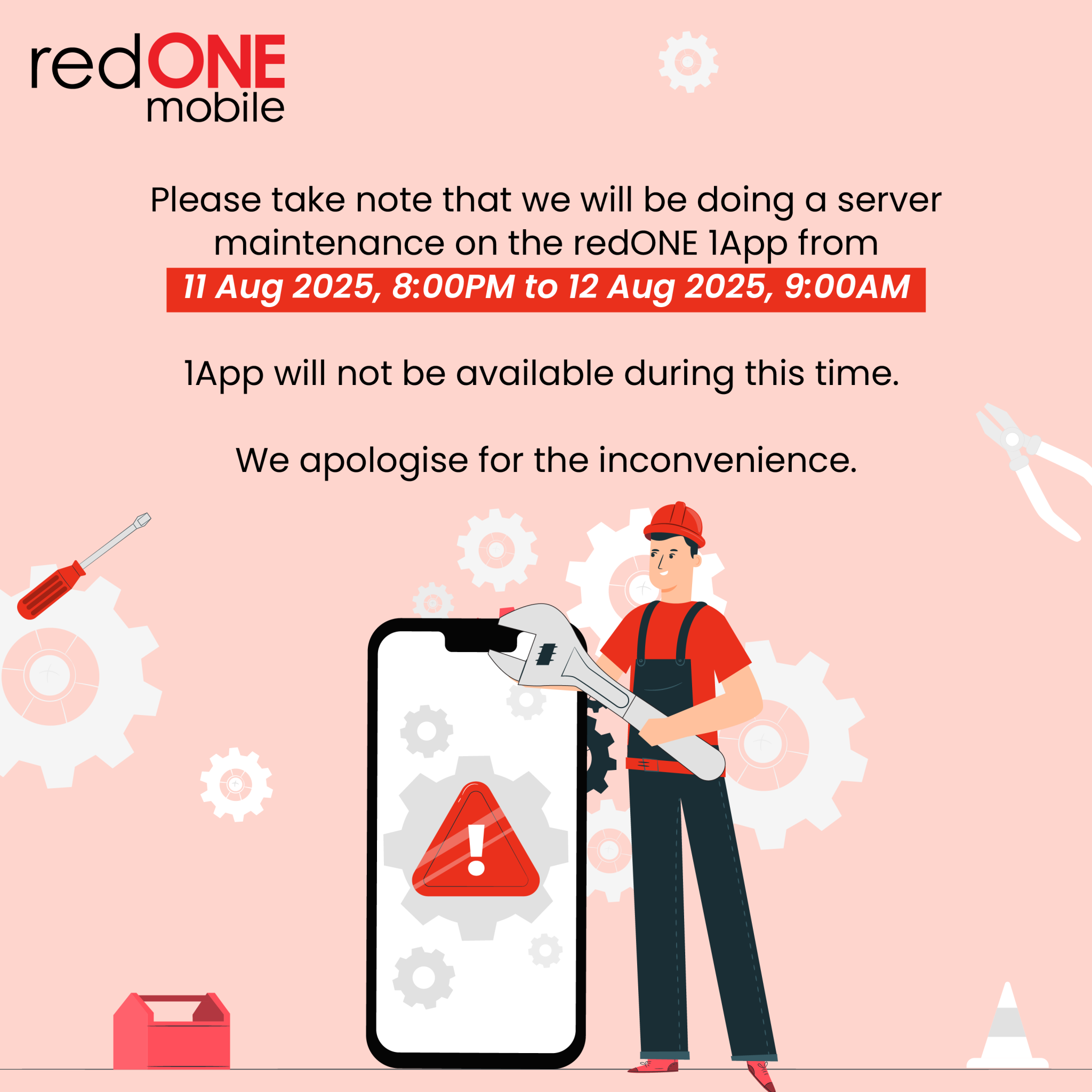 redONE 1App – Scheduled Maintenance